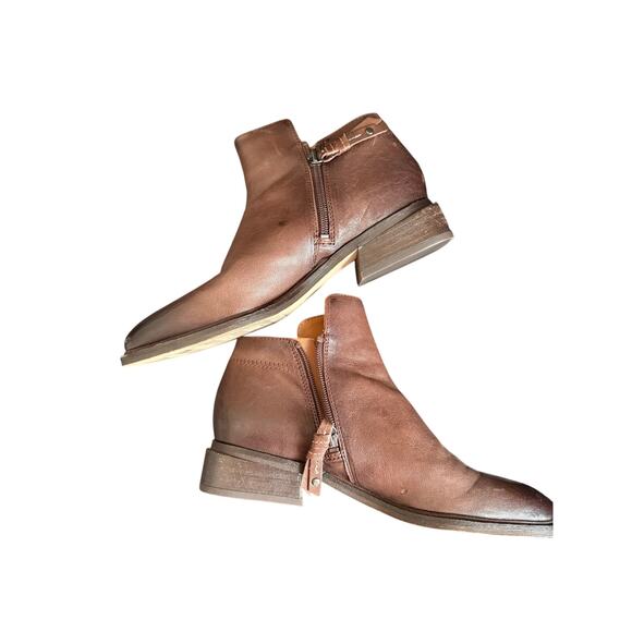 Franco Sarto Brown Leather‎ Ankle Boots Women’s Size 7 Zip Side Low Heel Booties - Picture 1 of 6